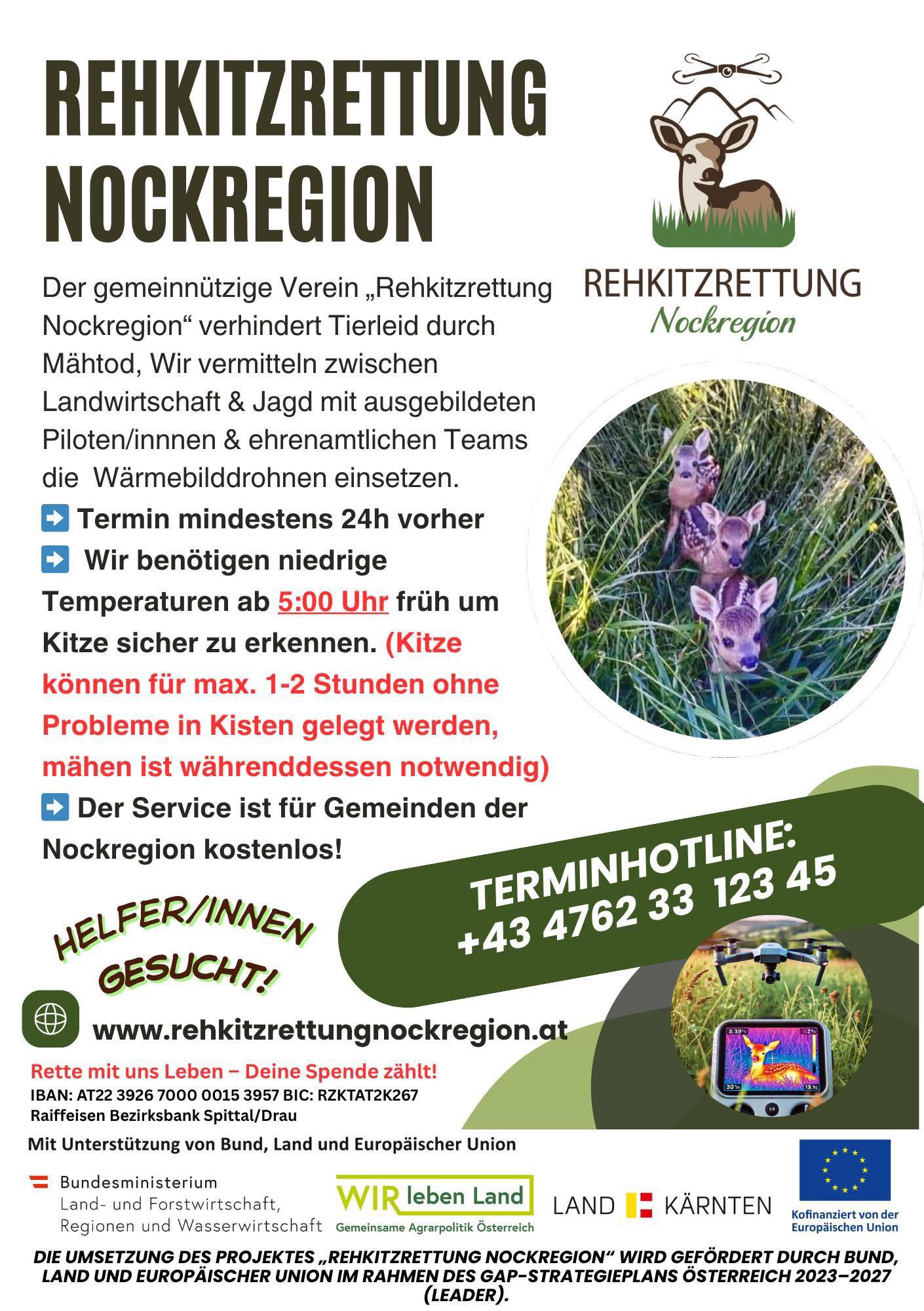 Rehkitzrettung Nockregion Aktion Terminhotline 04762/3312345